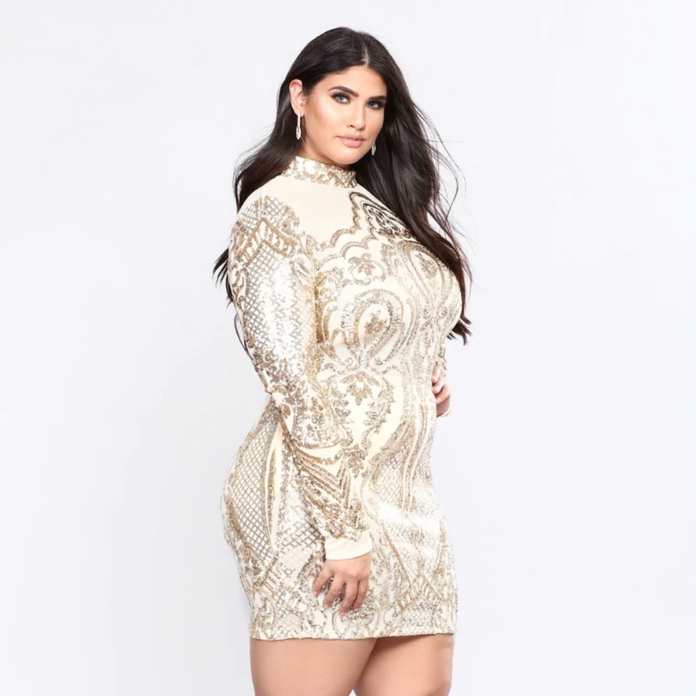 Calcey Sequin Mesh Dress- Gold